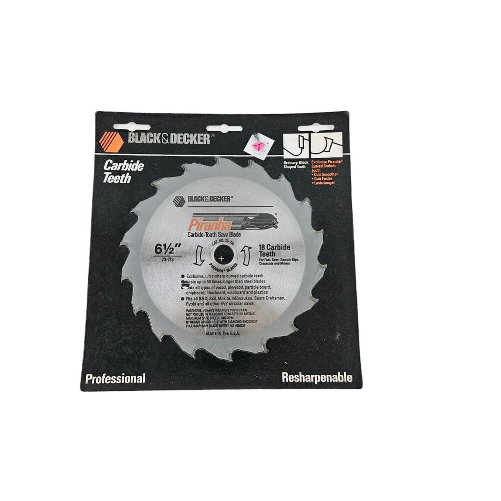 Black Decker Piranha 6 1/2" Saw Blade 18 Carbide Teeth Professional Resharpenabl